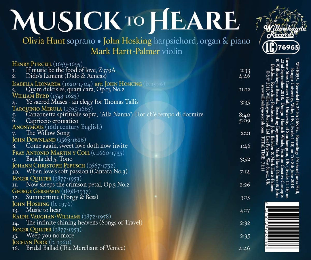 Musick To Heare [Olivia Hunt; John Hosking; Mark Hartt-Palmer; Robin A.Smith] [Willowhayne Records: WHR055] [Audio CD]