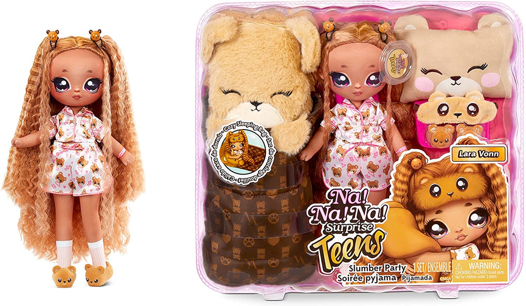 Na Na Na Surprise 577416EUC Teens Slumber Party Fashion Lara Vonn-Toy for Kids, Collectable-27cm Soft Fabric Doll, Teddy Bear Inspired with Brunette Hair