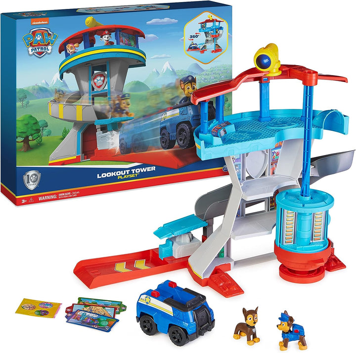 Paw Patrol Lookout Tower Playset with Toy Car Launcher, 2 Chase Action Figures