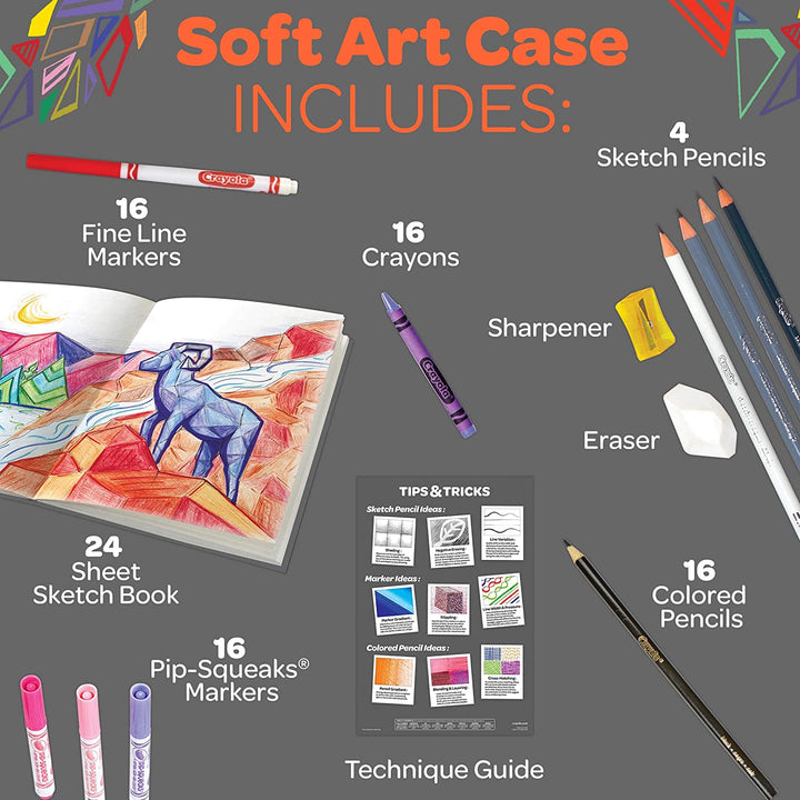 Crayola Coloring and Sketching Set, 70pcs + Sketch Book, Gift for Kids, 8, 9, 10