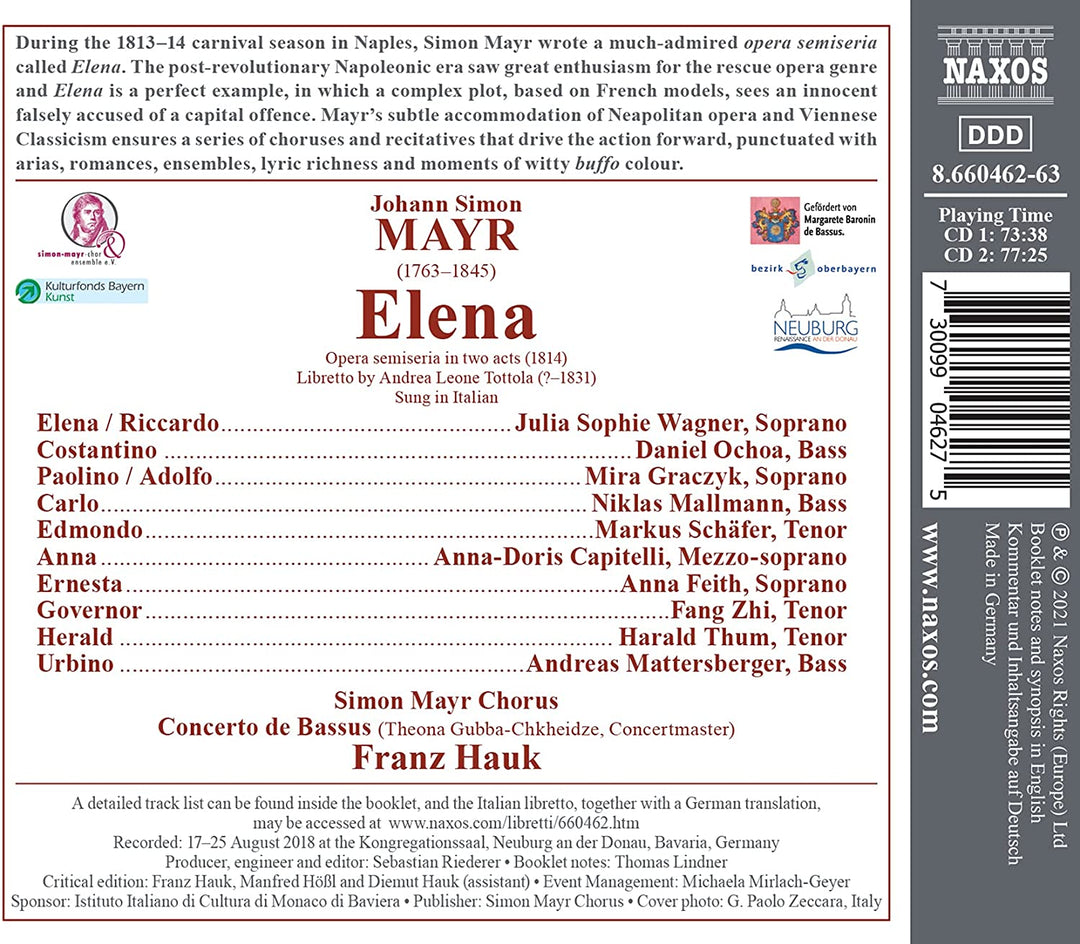 Mayr: Elena [Various] [Naxos: 8660462-63] [Audio CD]