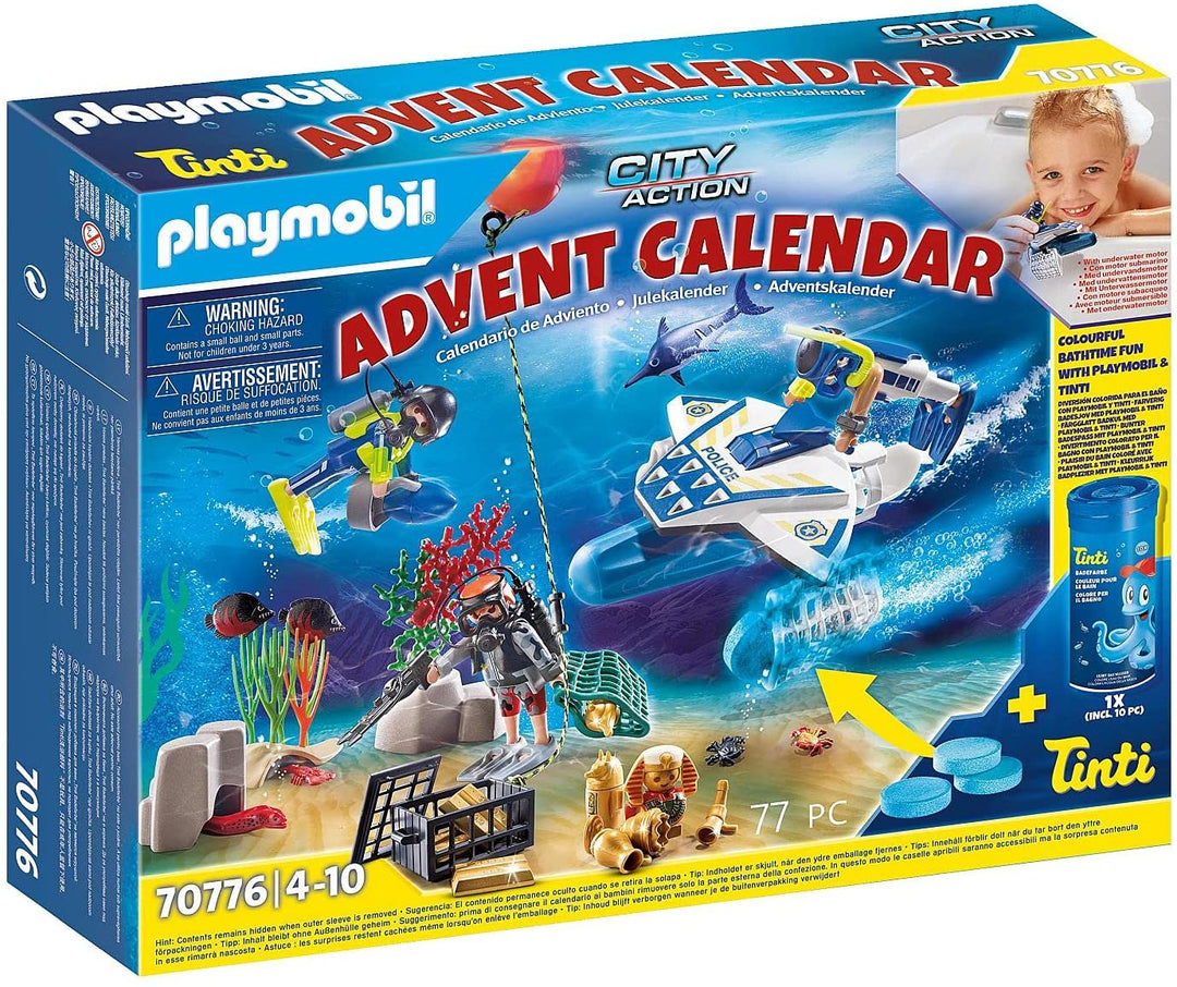 Playmobil 70776 City Action Police Diving Mission Advent Calendar with Colour-Changing Bath Fizzers