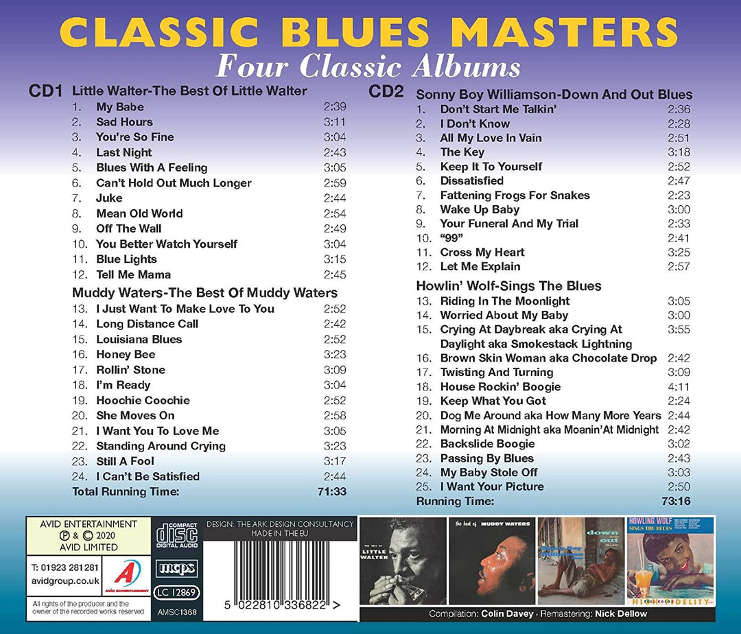 Classic Blues Masters – Vier klassische Alben (The Best Of Little Walter / The Best Of Muddy Waters / Down And Out Blues / Sings The Blues) [Audio-CD]