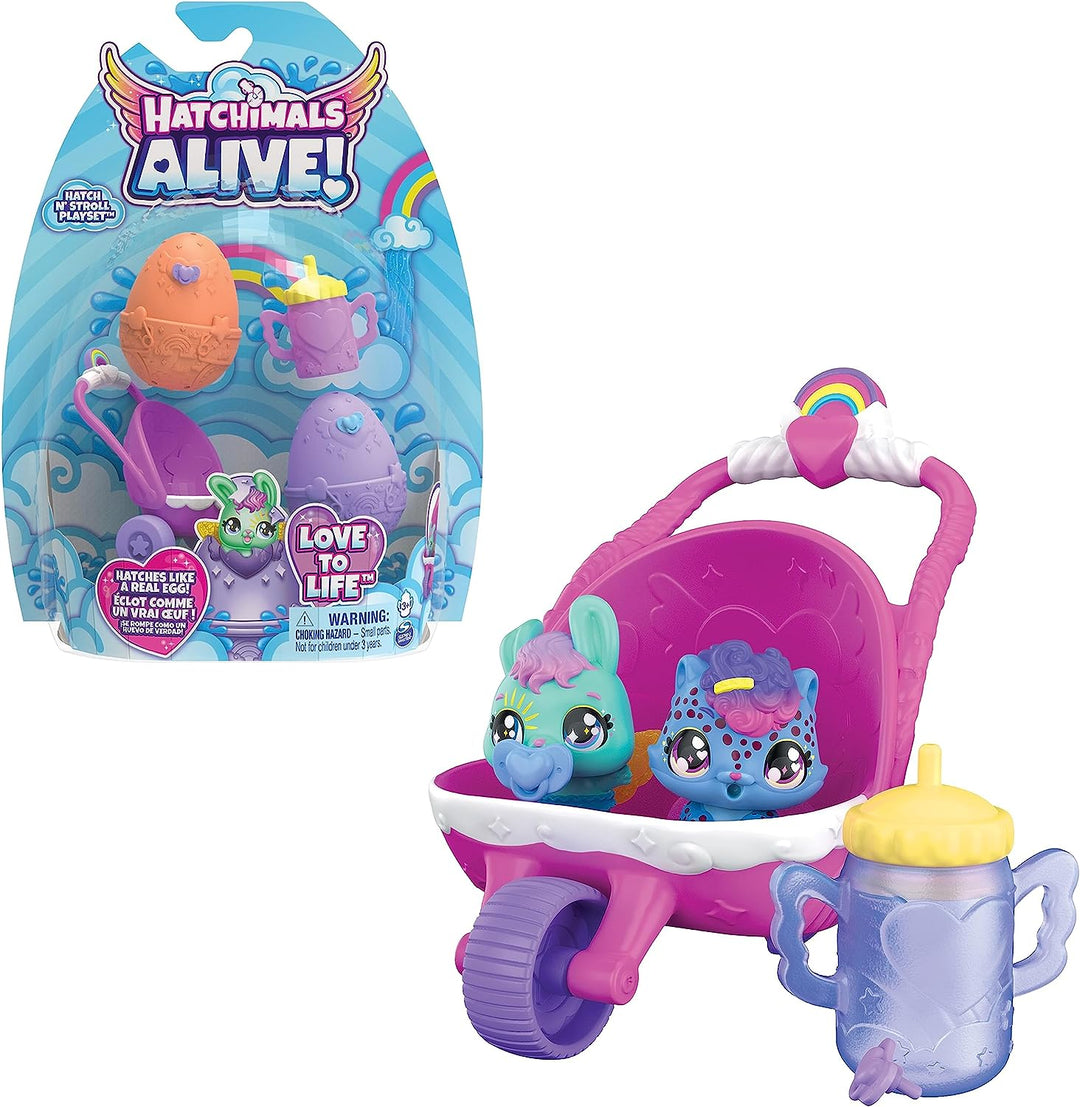 HATCHIMALS Alive, Hatch N' Stroll Spielset mit Kinderwagenspielzeug und 2 Minifiguren