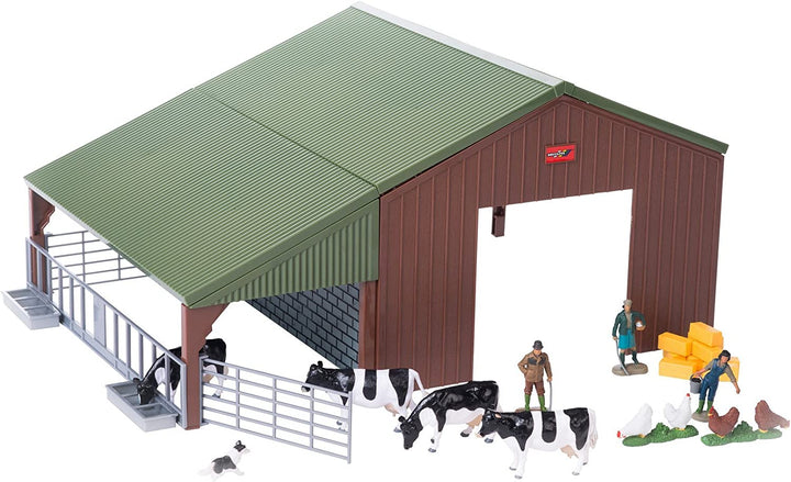 Britains 1:32 Animal Farm Building Playset Collectable Farm Animals for Toddlers | Farm Set with Animal Toys Including Giant Barn, Cows, Chickens, Farming Family & Sheepdog | Children from 3 Years Old, Multicoloured, 43139