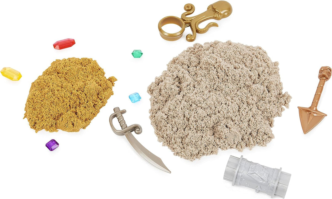 Kinetic Sand, Treasure Hunt Playset with 9 Surprise Reveals, 567g Brown and Rare Shimmer Gold Play Sand