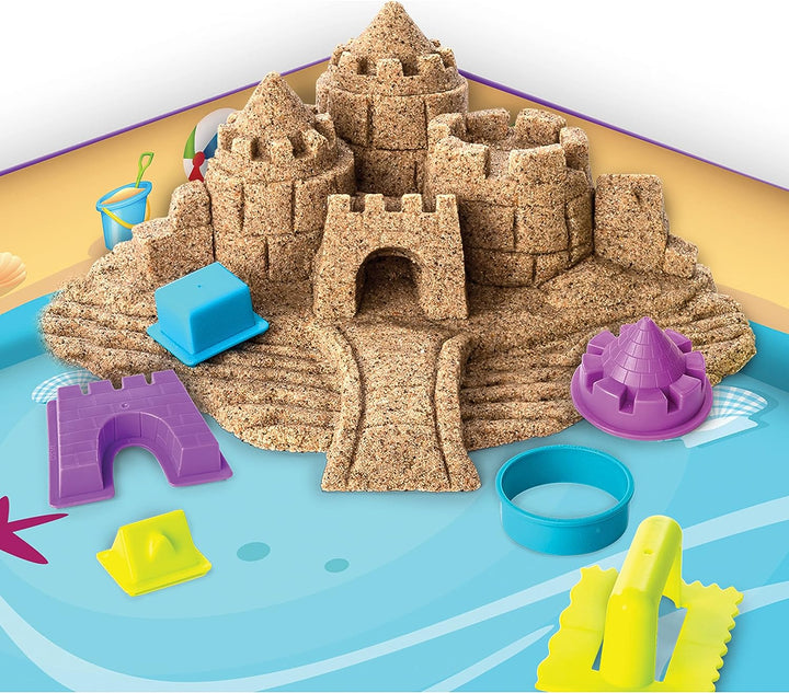 The One and Only Kinetic Sand, Beach Day Fun Playset with Castle Moulds, Tools and 12oz of Kinetic Sand for Ages 3 and Up