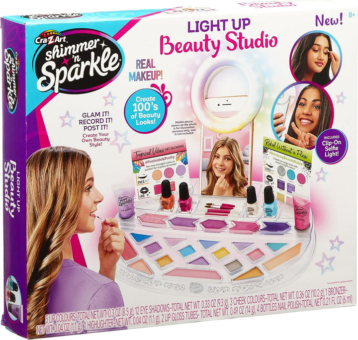 Shimmer and Sparkle 17346 Leuchtendes Beauty-Studio mit Selfie-Ring-Set für Kinder