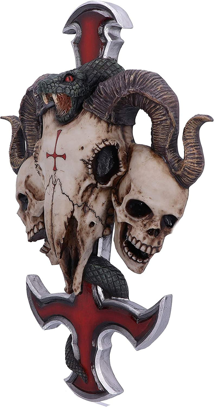 Nemesis Now James Ryman Devils Ram's Skull Petrine Cross Wall Plaque, Red, 30.5c