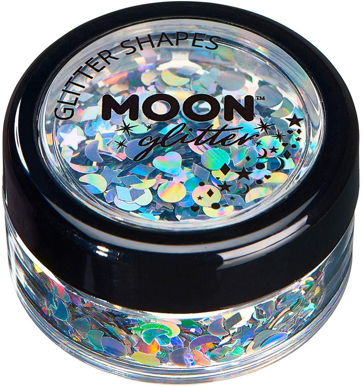 Smiffys Holographic Glitter Shapes von Moon Glitter - Silber - 3g
