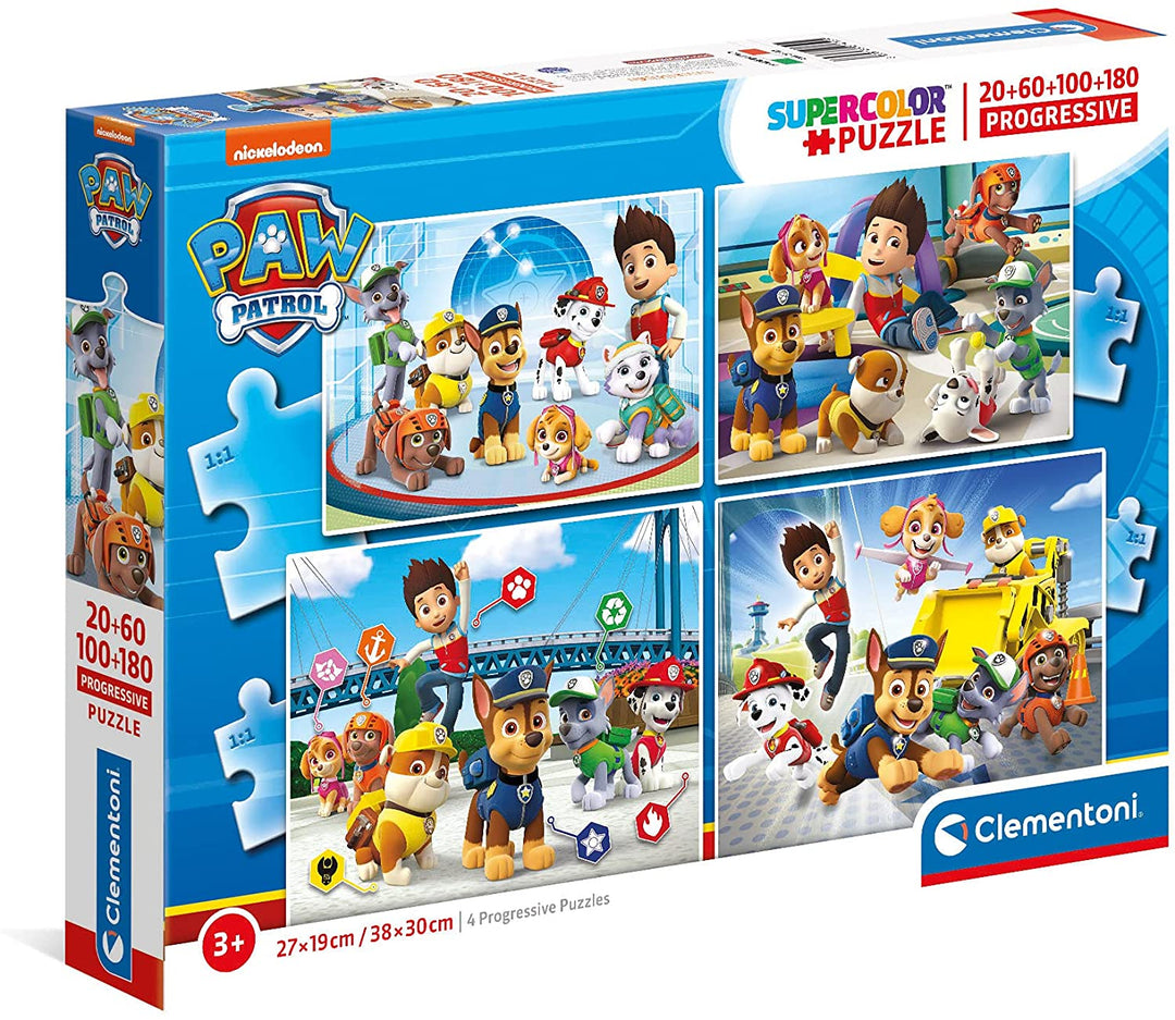 Clementoni 21412 Paw Patrol Puzzles for Children-20+60+100+180 Pieces, Ages 3 Years Plus, Multi-Colour