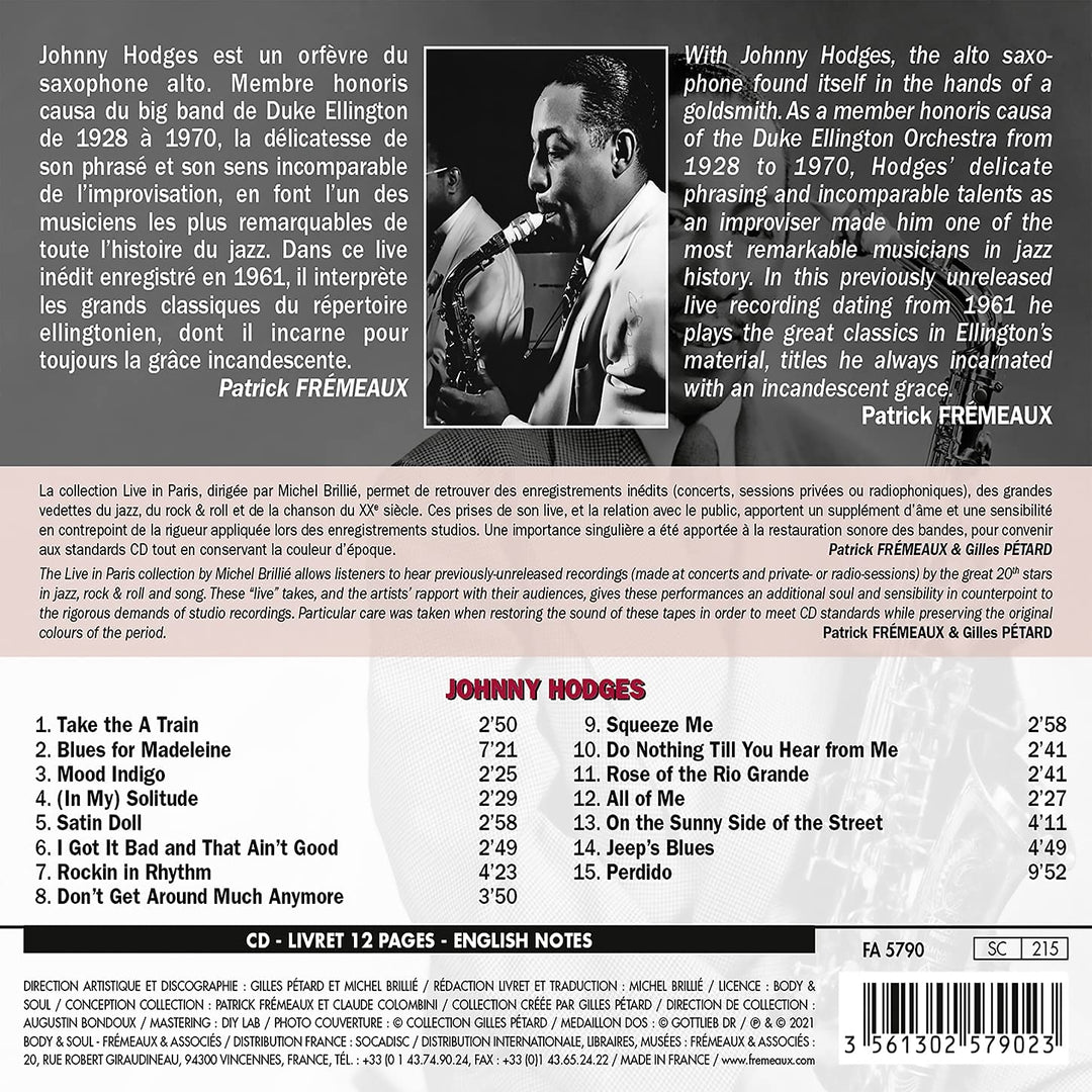 Johnny Hodges - HODGES LIVE IN PARIS [Audio CD]