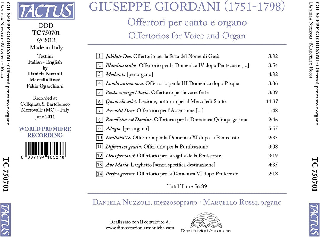 Giuseppe Giordani: Offertori Per Canto E Organo [Audio CD]