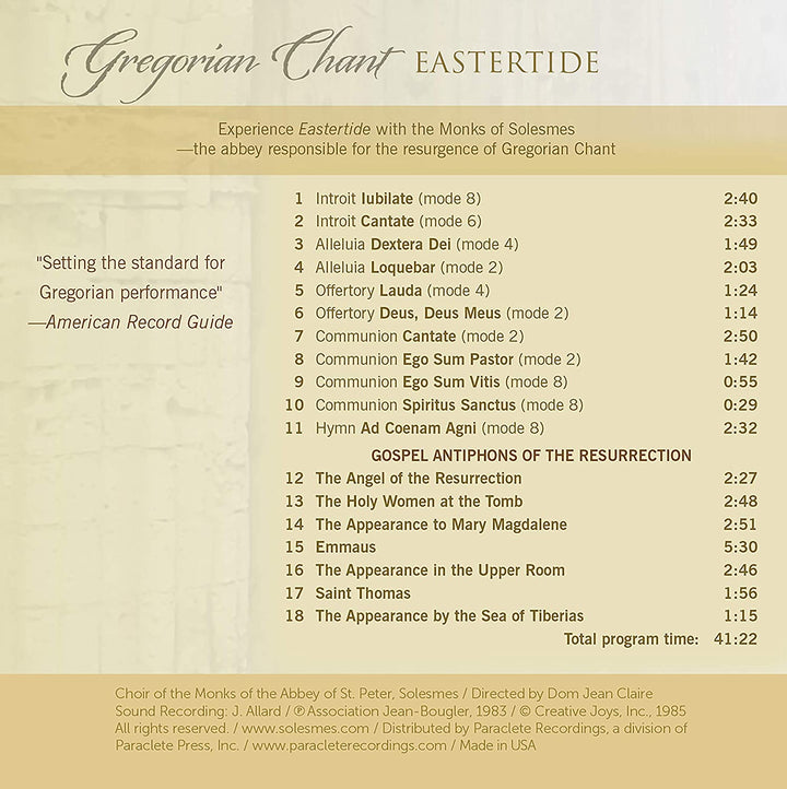 Eastertide - Monks of Solesmes [Audio CD]