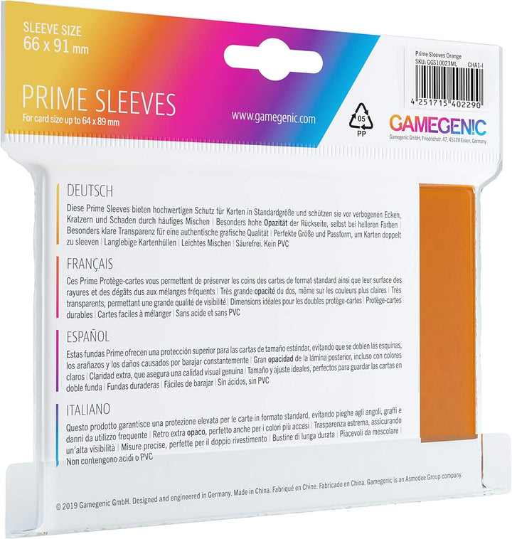 Gamegenic GGS11023ML Prime Sleeves (100-Pack), Orange