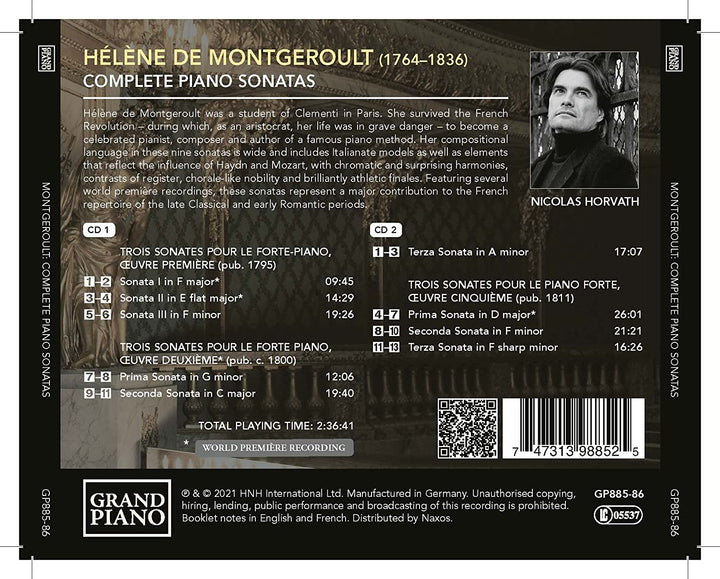 Montgeroult: Piano Sonatas [Nicolas Horvath] [Grand Piano: GP865-86] [Audio CD]