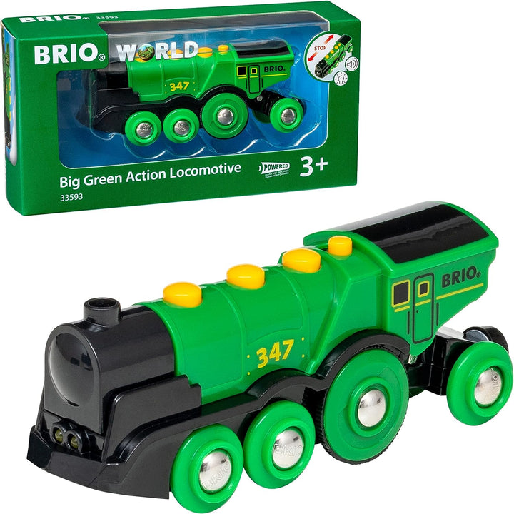 BRIO World Big Green Action Locomotive Battery Powered Wooden Train for Kids Age 3 Years and Up - Compatible with all BRIO Railway Sets & Accessories