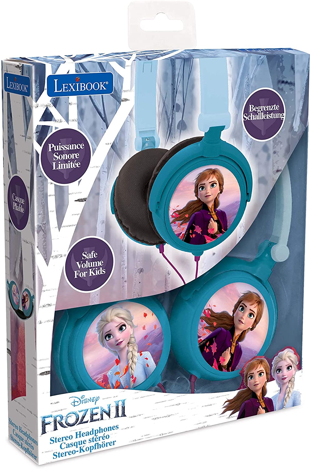 Lexibook Disney Frozen Elsa Stereo Headphone, kids safe, foldable and adjustable, blue/black, HP010FZ