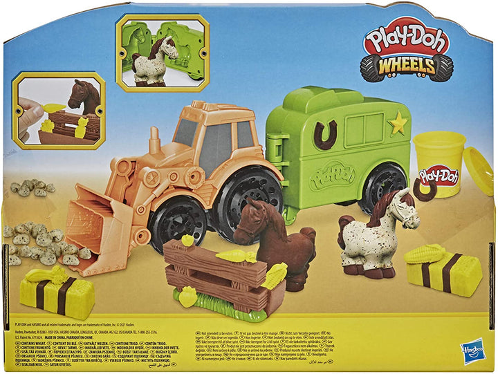 Play-Doh Wheels Tractor Farm Truck Toy for Kids 3 Years and Up with Horse Trailer Mold and 3 Cans of Non-Toxic Modeling Compound