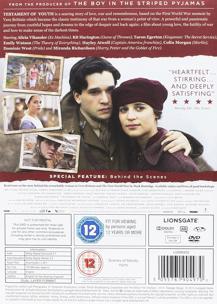 Testament of Youth [2014] [2015] - War/Drama [DVD]