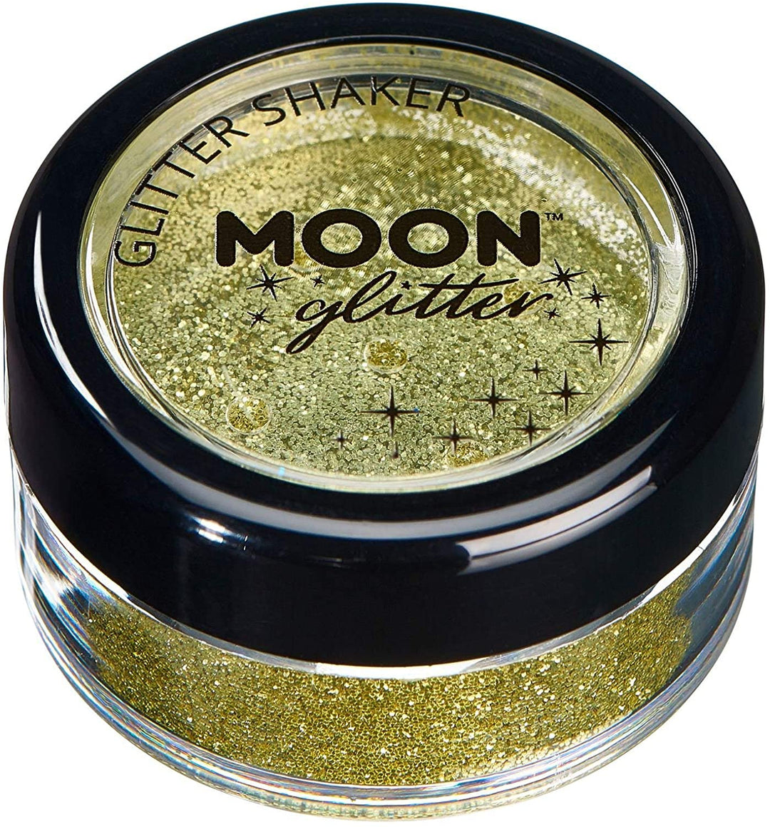 Klassische feine Glitzerstreuer von Moon Glitter – Gold – kosmetischer Festival-Make-up-Glitzer für Gesicht, Körper, Nägel, Haare, Lippen – 5 g