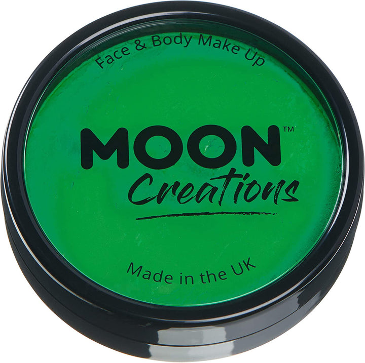 Pro Face & Body Paint Cake Pots by Moon Creations - Bright Green - Professional Water Based Face Paint Makeup for Adults, Kids - 36g