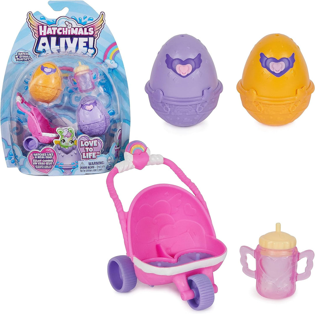 HATCHIMALS Alive, Hatch N' Stroll Spielset mit Kinderwagenspielzeug und 2 Minifiguren