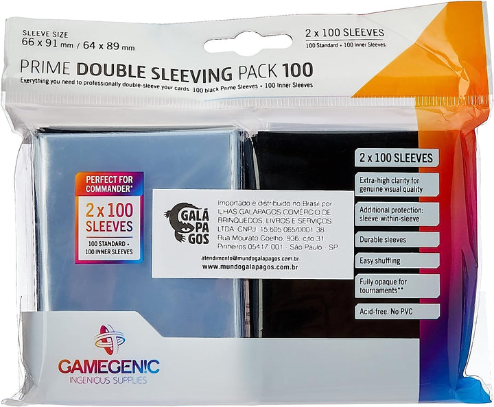 Gamegenic Prime Double Sleeving Pack 100 – Klar &amp; Schwarz (2 x 100 Stück)