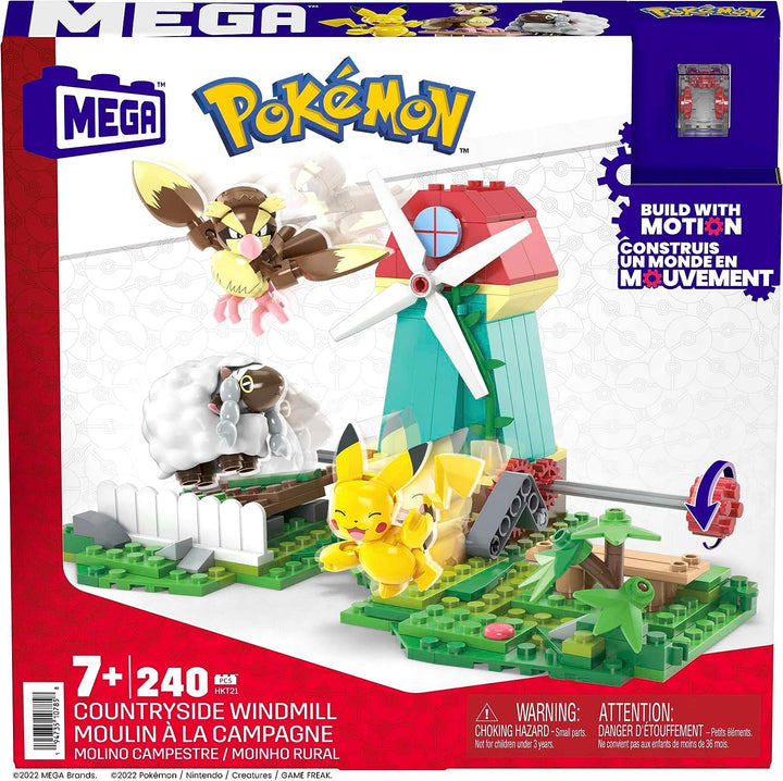 MEGA Pokemon Kids Building Toys, Countryside Windmill with Buildable Pikachu