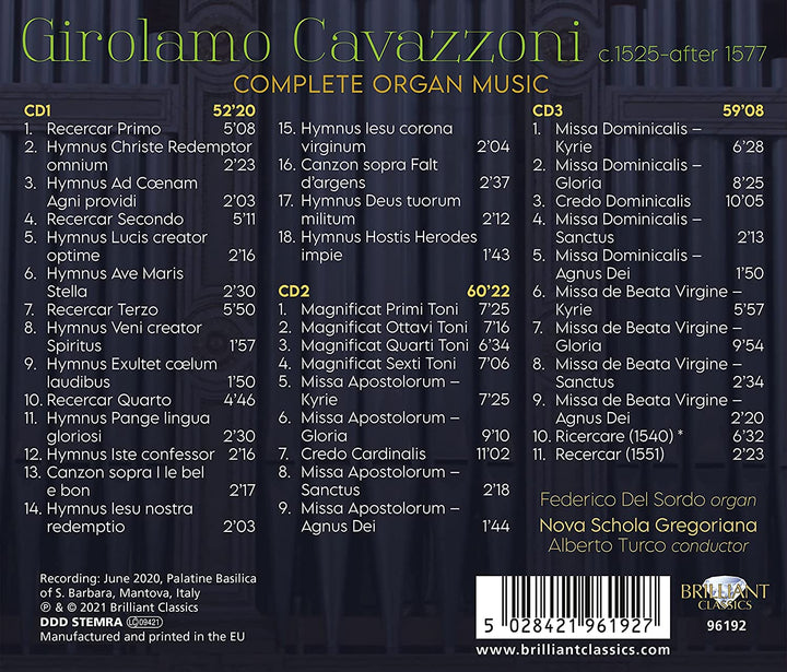 Cavazzoni: Complete Organ Music [Audio CD]