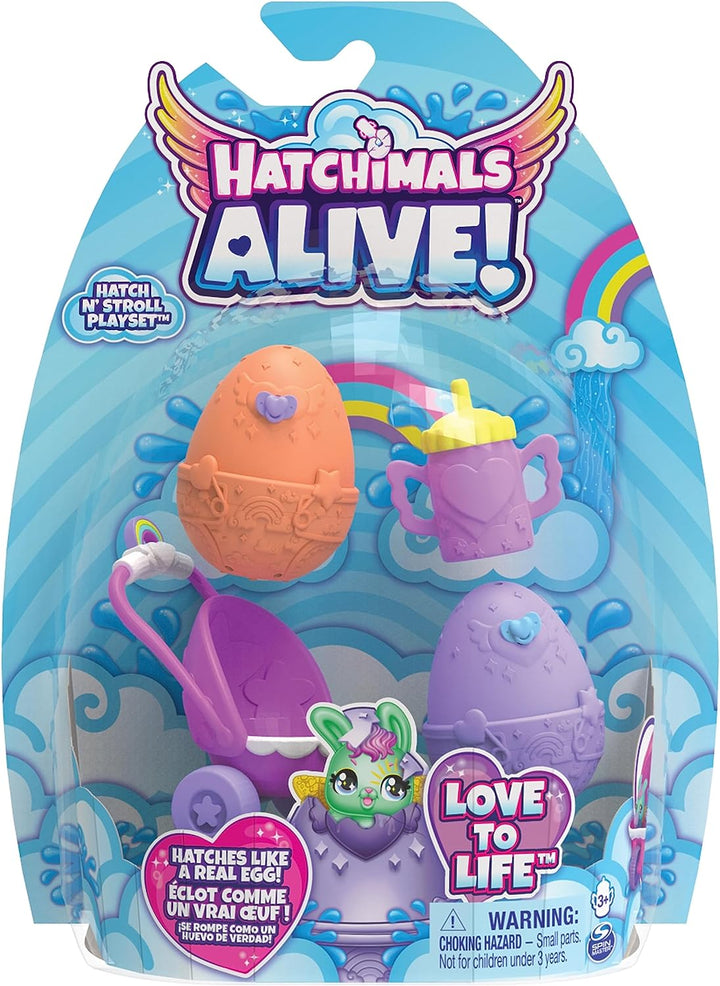 HATCHIMALS Alive, Hatch N' Stroll Spielset mit Kinderwagenspielzeug und 2 Minifiguren