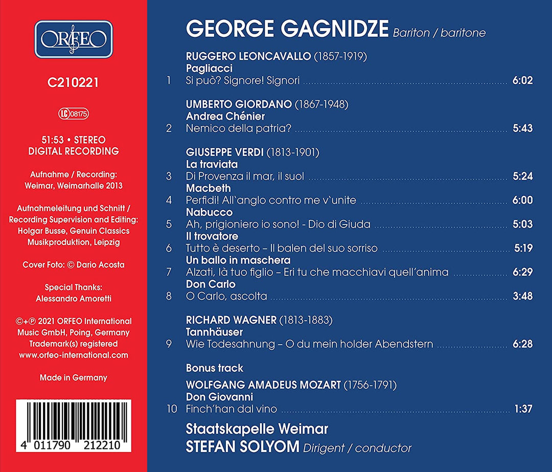 George Gagnidze: Opera Arias [George Gagnidze; Staatskapelle Weimar; Stefan Solyom] [Orfeo: C210221] [Audio CD]