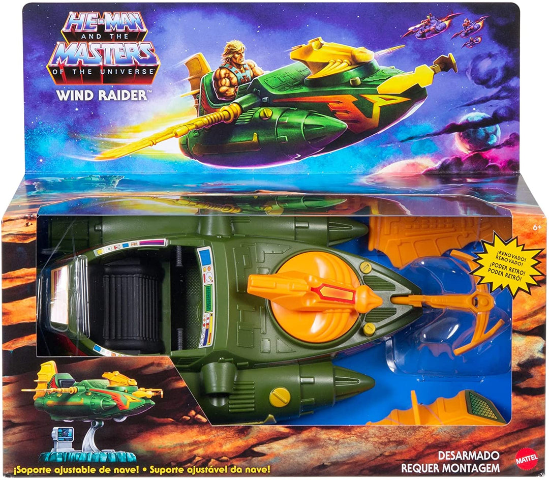 Masters of the Universe Origins Wind Raider Vehicle with Tow Hook, Retractable Cable & Display Stand for MOTU Storytelling Play and Display, Gift for Kids Age 6 Years and Older