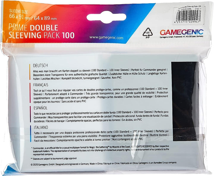 Gamegenic Prime Double Sleeving Pack 100 – Klar &amp; Schwarz (2 x 100 Stück)