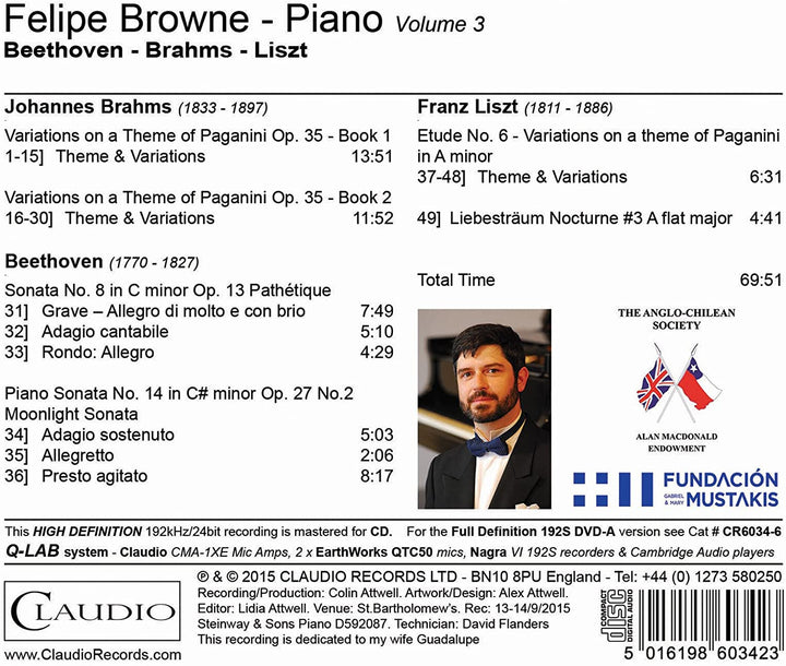 Felipe Browne - Felipe Browne - Piano, Vol.3 [Felipe Browne] [CLAUDIO RECORDS; CR6034-2] [Audio CD]