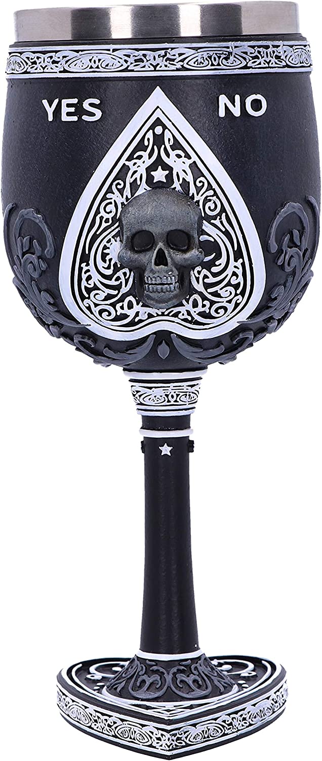 Nemesis Now B5141R0 Black and White Spirit Board Goblet Glass, Resin w/stainless steel insert, 18cm