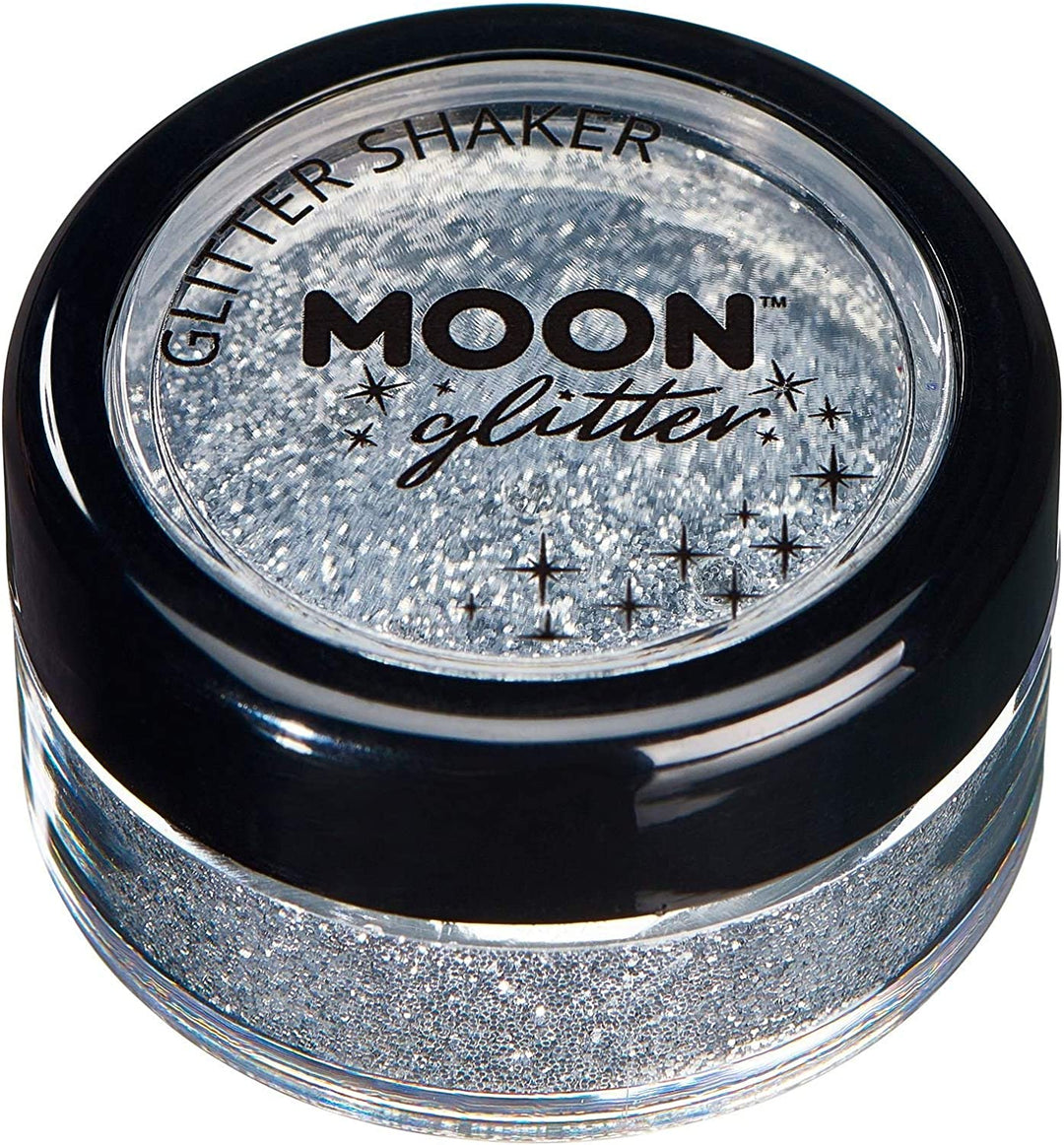 Classic Fine Glitter Shakers by Moon Glitter - Silver - Cosmetic Festival Makeup Glitter for Face, Body, Nails, Hair, Lips - 5g