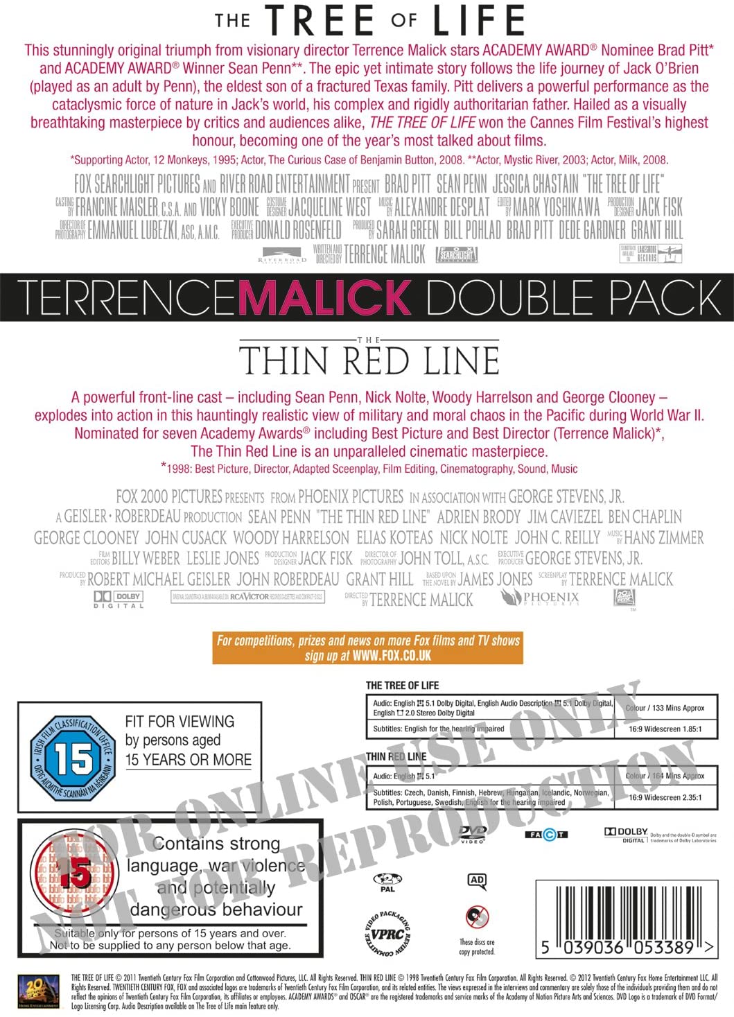 The Tree of Life/ The Thin Red Line Double Pack [1998] - Drama [DVD]