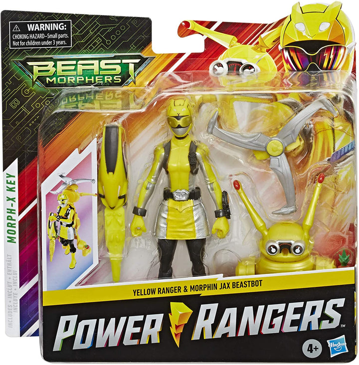 Power Rangers Beast Morphers Yellow Ranger and Morphin Jax Beast Bot 15-cm Action Figure 2-Pack Toys Inspired by the TV Programme