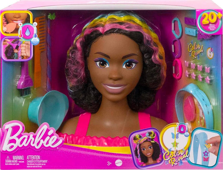 Barbie-Puppen-Deluxe-Stylingkopf mit Color Reveal-Zubehör und Curly Brown Ne