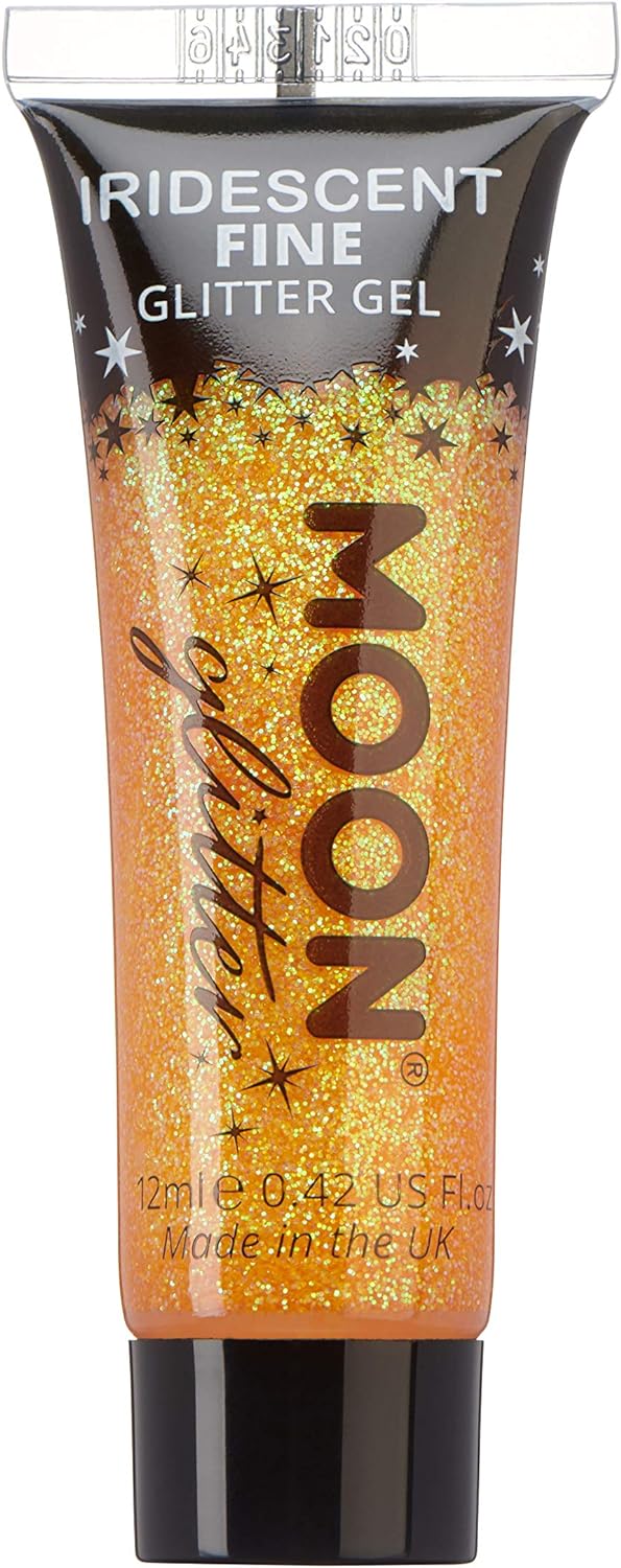 Iridescent Fine Face & Body Glitter Gel by Moon Glitter - Orange - Cosmetic Festival Glitter Face Paint for Face, Body, Hair, Nails - 12ml