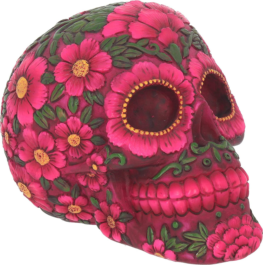 Nemesis Now Sugar Blossom Skull 14.5cm, Fuschia