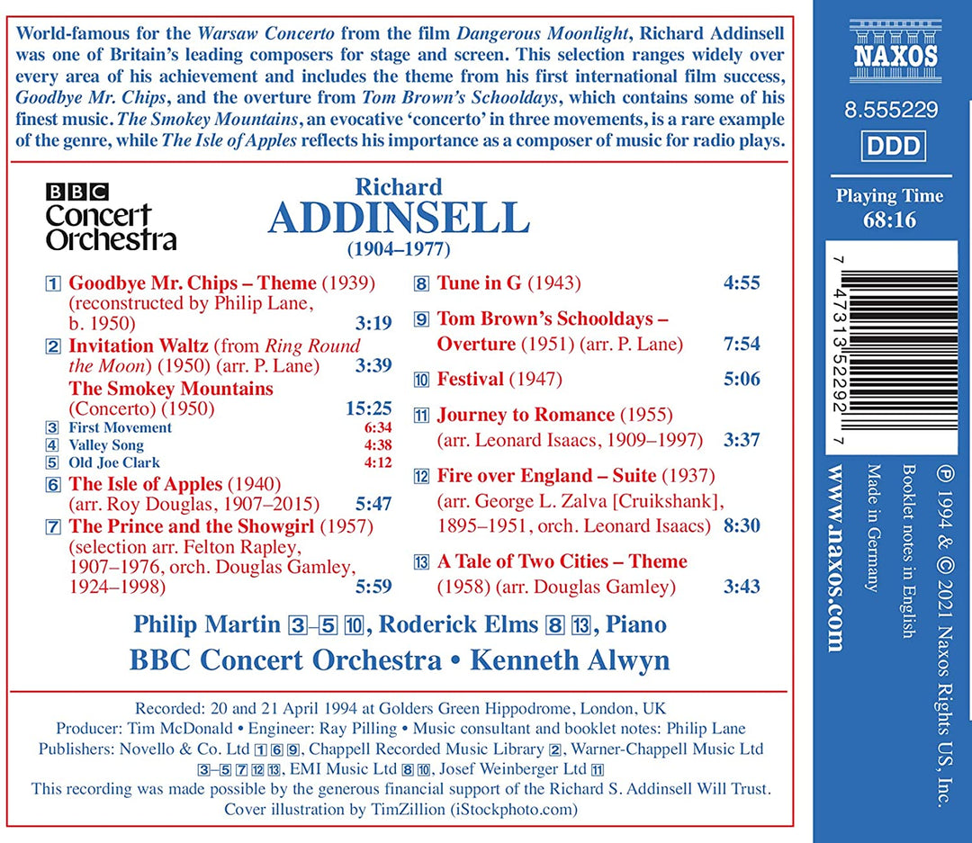 Philip Martin - Addinsell: British Light Music Vol. 1 - Goodbye Mr. Chips; The Prince and the Showgirl [Philip Martin; Roderick Elms; BBC Concert Orchestra; Kenneth Alwyn] [Naxos: 8555229] [Audio CD]