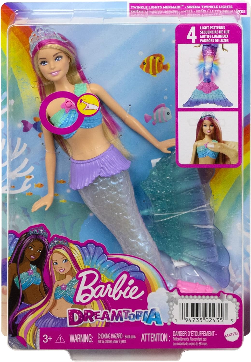 Barbie Dreamtopia Twinkle Lights Meerjungfrau-Puppe mit Leuchtfunktion, 3 bis 7 Jahre