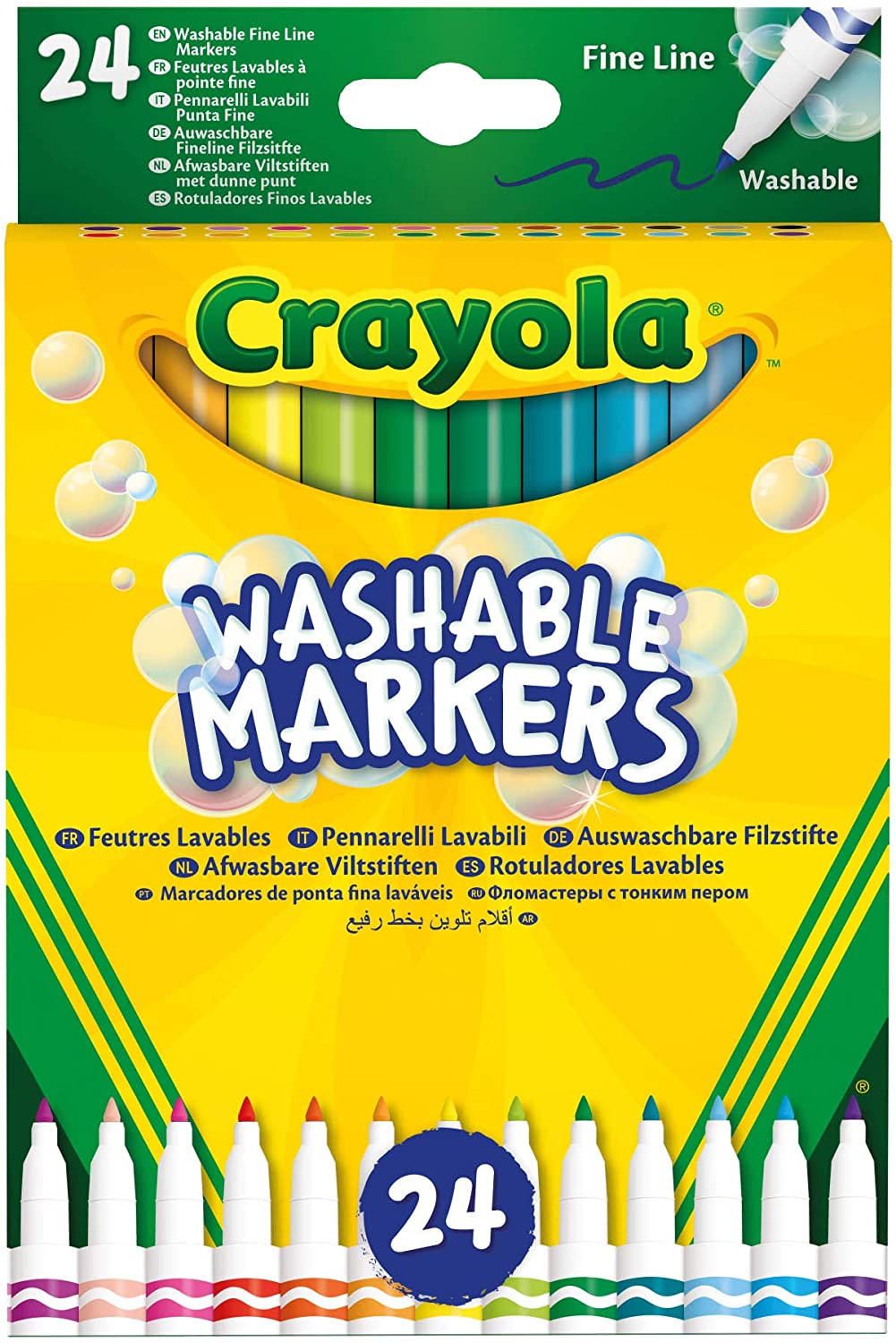 CRAYOLA 24 Washable Fine Tip Assorted School Leisure Marker Pens, Coloured /