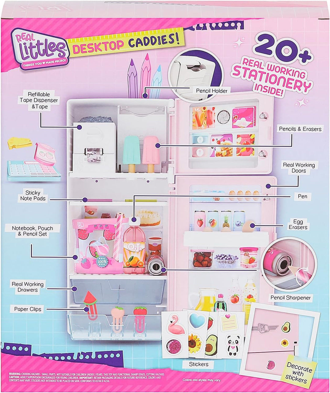 Real Littles Desktop Caddies - Mini Fridge with 20+ real Working Stationery Surprises