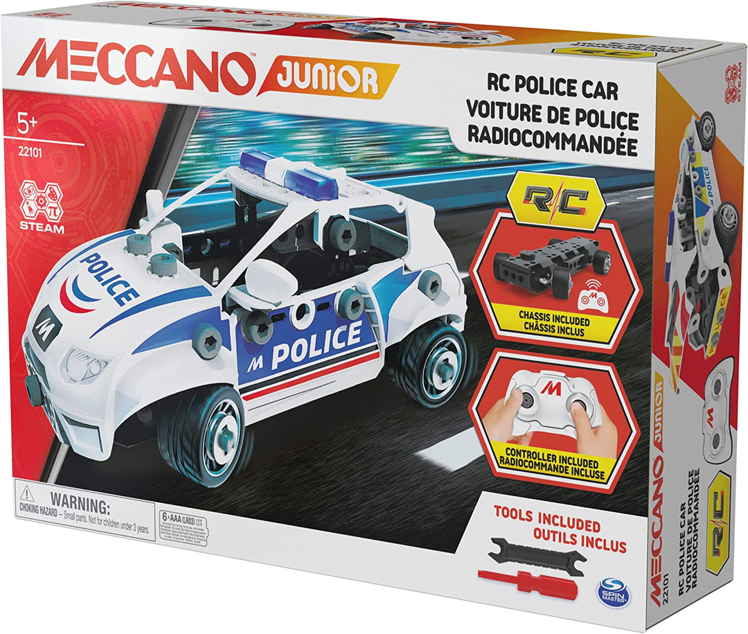 Meccano Junior, RC Police Car with Working Boot and Real Tools, Toy Model Buildi Kit