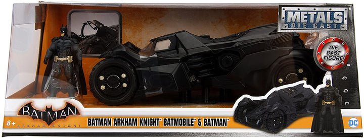 Jada Toys 253215004 Arkham Knight Batmobile 1:24 Scale Die-cast, Opening Doors, Includes Batman Figure, Black, One Size