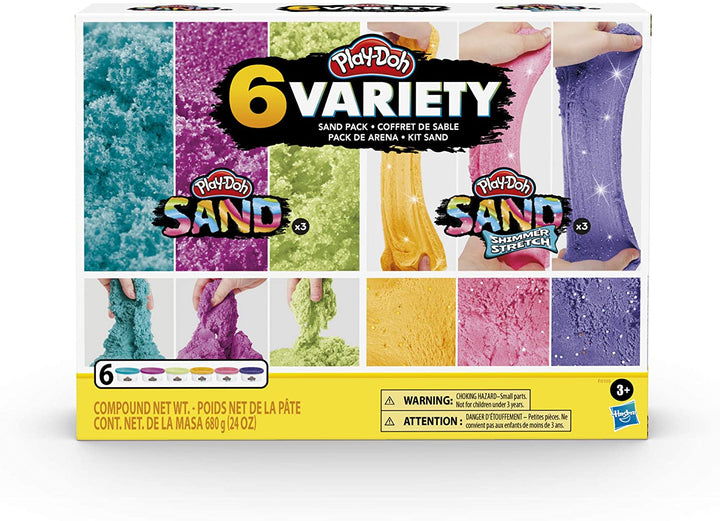 Play-Doh Sand Variety Confezione da 6 composti elastici Play-Doh Sand e Shimmer, vasi da 112 g, non tossici