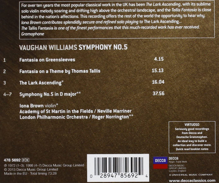 Vaughan Williams: Greensleeves; The Lark Ascending (Virtuoso series) [Audio CD]